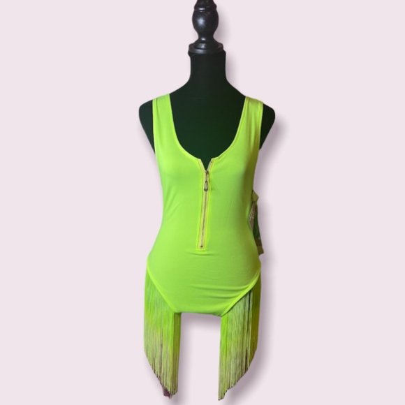 Neon Green Fringe Swimsuit - Picture 2 of 4